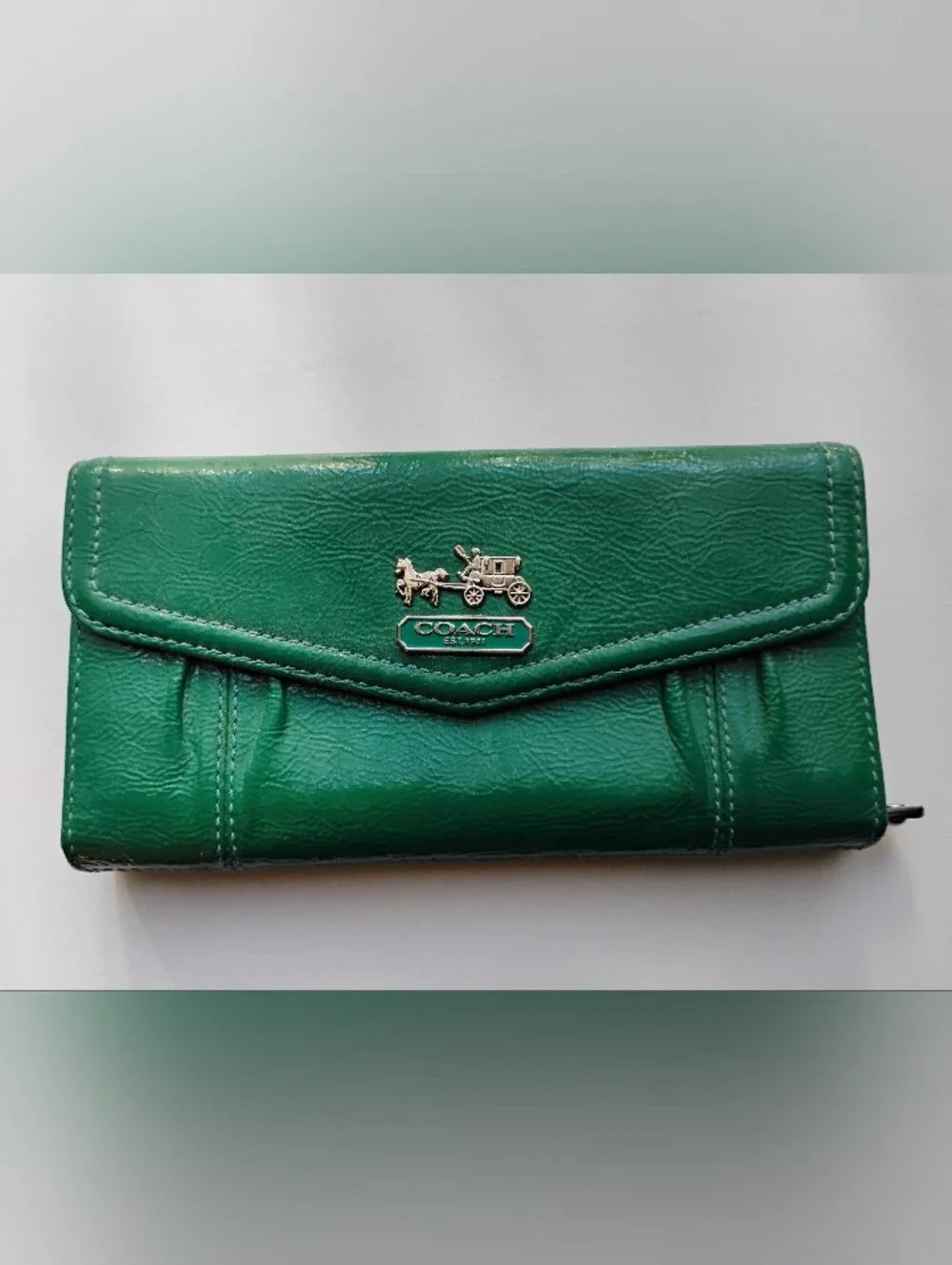 Coach Jade Patent Tri-Fold Wallet